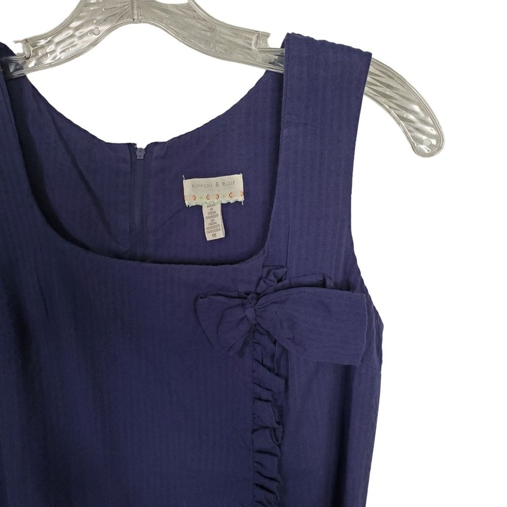 UO Kimchi Blue Size M Dress Seersucker Cotton Faux Wrap Ruffle Bow Sleeveless - Picture 4 of 6